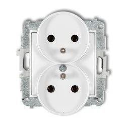 Mechanizm gniazda podwójnego do ramki z uziemieniem 2x(2P+Z) (bez przesłon torów prądowych) biały MGPR-2z Karlik Mini - Gniazdka elektryczne - miniaturka - grafika 1