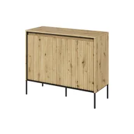 Komody - Komoda TR-02 Ryflowana z Oświetleniem Dąb Artisan / Frez Prosty Trend Lenart Dąb Artisan, Czarny - miniaturka - grafika 1