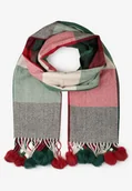 Apaszki i szaliki damskie - Ciemnozielony Prostokątny Szalik z Kolorowymi Pomponami Komo - miniaturka - grafika 1