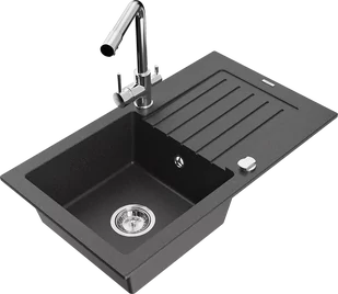 Mexen Pablo zlewozmywak granitowy 1-komorowy z ociekaczem i baterią kuchenną Duero, czarny nakrapiany - 6510-76-671600-00 - Zlewozmywaki z baterią - miniaturka - grafika 1
