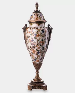 Porcelanowa Amfora okuta Brązem z Kwiatami Biała - Zabawki kreatywne - miniaturka - grafika 1