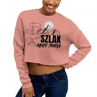 Bluzy damskie - Bluza Damska Krótka Cropped Różowa Roz. M Szlak Mnie Trafia Góry Mix Wzorów - miniaturka - grafika 1