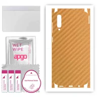 Szkła hartowane na telefon - Folia naklejka skórka strukturalna na TYŁ+BOKI do Samsung Galaxy A50 -  Carbon Złoty - apgo SKINS - miniaturka - grafika 1