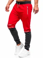 Spodnie sportowe męskie - Czerwone z nadrukiem dresowe spodnie męskie Denley AM85 - miniaturka - grafika 1