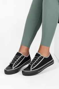 Czarne trampki sznurowane damskie z welurową wyściółką Casu 17-11-21-B - Buty dla dziewczynek - miniaturka - grafika 1