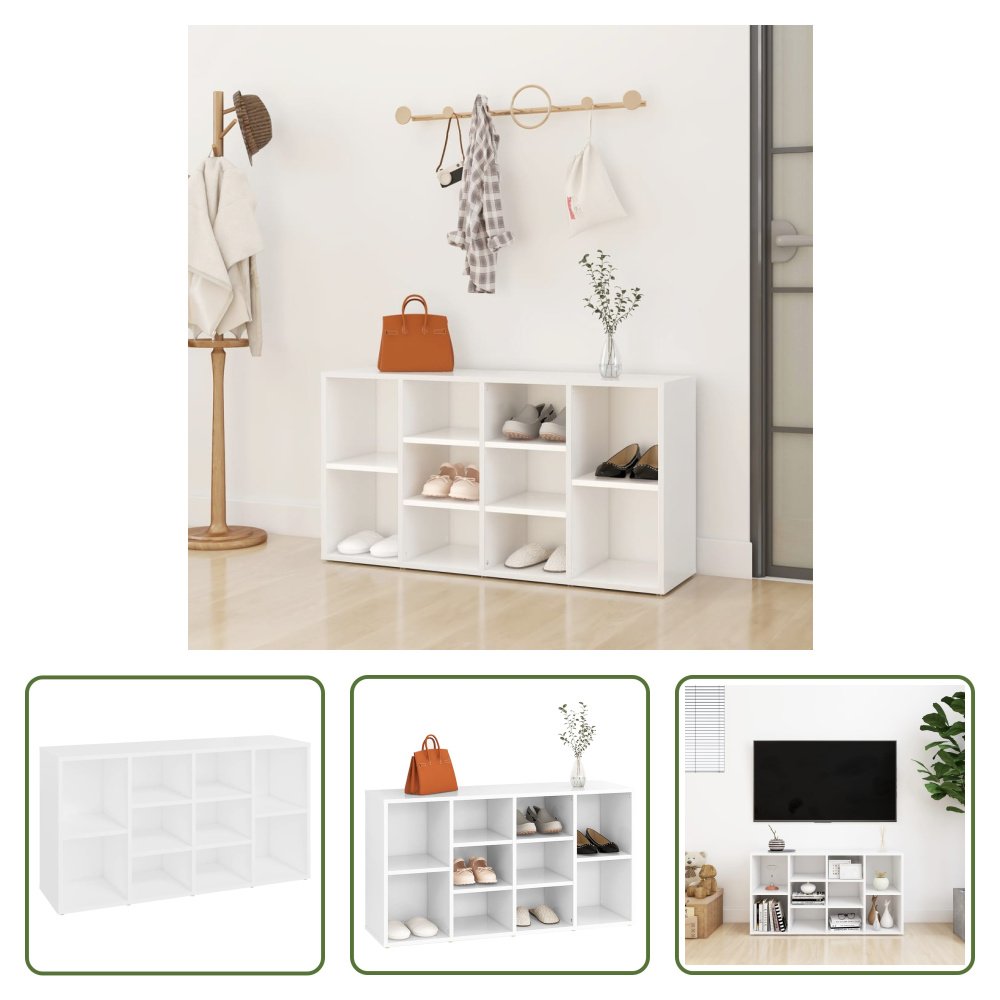 The Living Store Ławka na buty biała 103x30x54,5 cm Materiał drewnopochodny