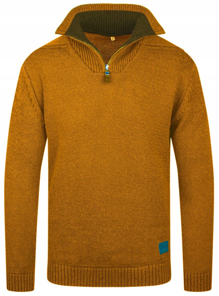 MODNY SWETER MĘSKI GOLF PÓŁZAMEK MUSZTARDOWY - XXL