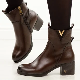 Brązowe botki damskie na obcasie Vinceza 58581 - Botki damskie - miniaturka - grafika 1