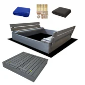 Place zabaw - Duża Piaskownica Impregnowana Zamykana Drewniana 120cm SZARA - miniaturka - grafika 1