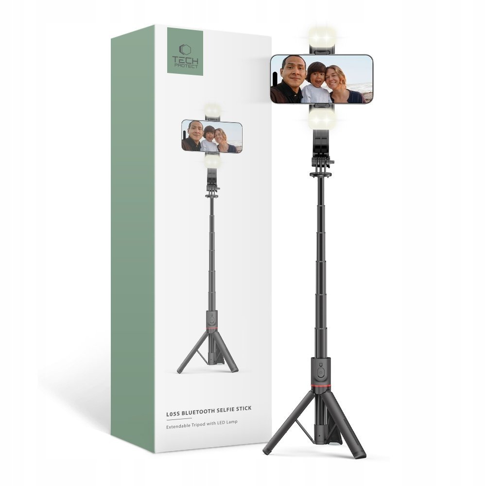 Selfie Stick Tech-Protect L05S Bluetooth Z Tripodem Do 105Cm Z Lampą Led -