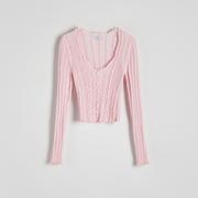 Swetry damskie - Reserved - Sweter ze strukturalnej dzianiny - Różowy - miniaturka - grafika 1