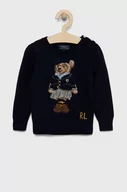 Swetry dla dziewczynek - Polo Ralph Lauren sweter z domieszką wełny dziecięcy kolor granatowy lekki - miniaturka - grafika 1