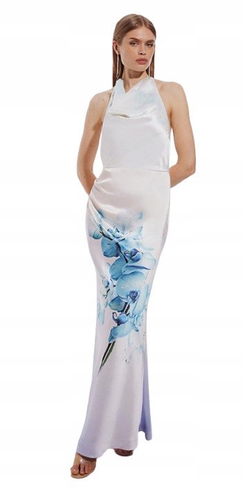 KAREN MILLEN PETITE SUKIENKA MAXI KOKTAJLOWA Z WZOREM 36 B1C