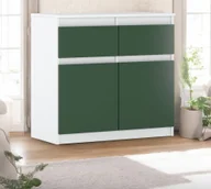 Komody - Komoda Wysoka 2 Szuflady Oleksa 80cm Pojemna Szafka Biała Butelkowa Zieleń - miniaturka - grafika 1