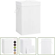 Kosze na bieliznę - The Living Store Bambusowy kosz na pranie z 2 przegrodami Biały 72 L - miniaturka - grafika 1