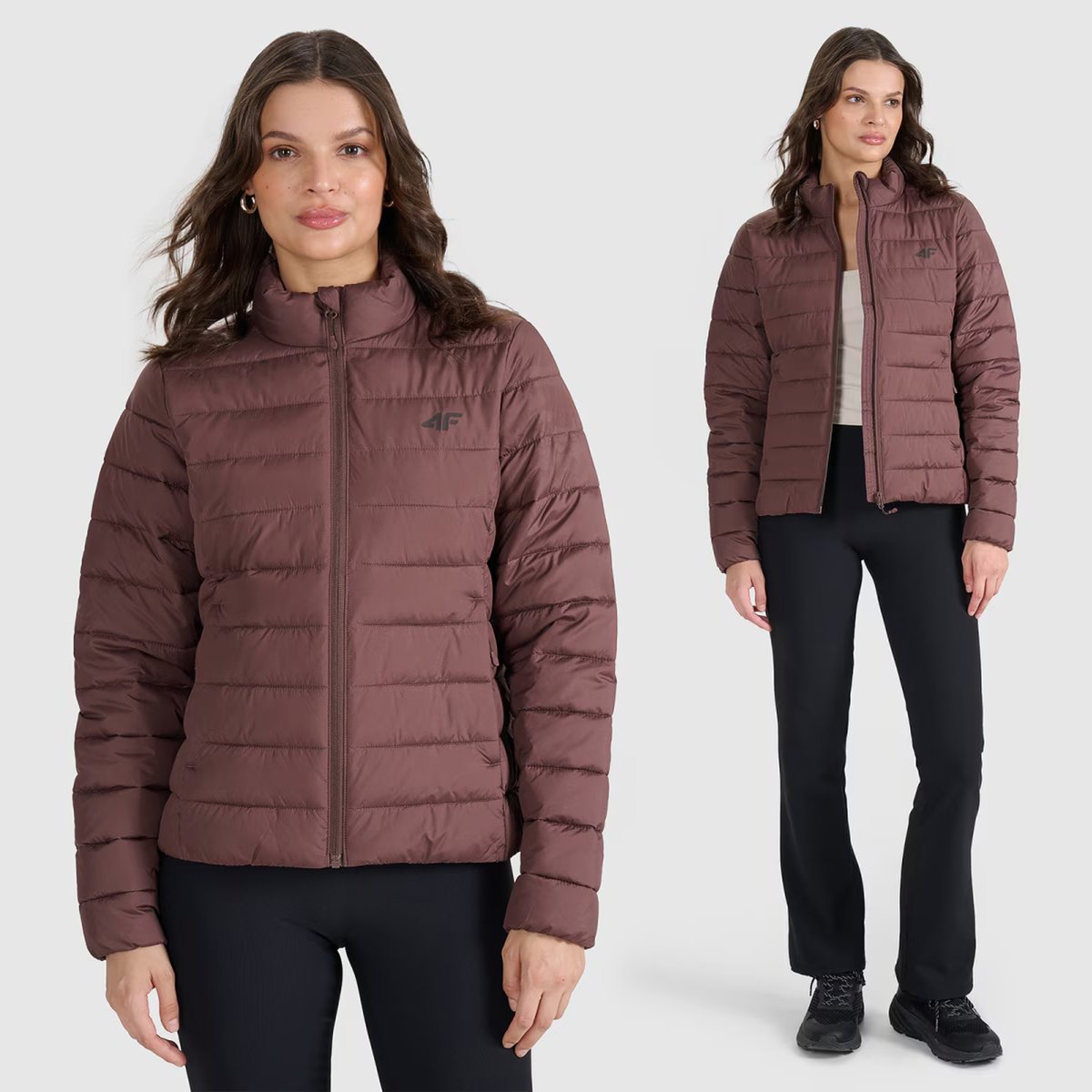 Kurtka Damska 4F Pikowana Puchowa Przejściowa Brązowa 4FWAW25TDJAF665 M Brązowy