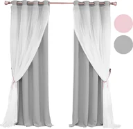 Firany i zasłony dla dzieci - 1-częściowa zasłona z woalu z oczkami do pokoju dziecięcego dwuwarstwowa nieprzezroczysta zasłona zaciemniająca z oczkami do sypialni dziewcząt, 132x160 cm, szara - miniaturka - grafika 1