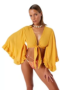 Trendyol Damska bluzka basic dopasowana bodycone dekolt w serek, pomarańczowy, 60 - Body - miniaturka - grafika 1