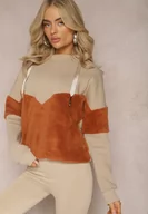 Bluzy damskie - Beżowa Bawełniana Bluza z Kapturem ze Ściągaczami i Polarem Eurynia - miniaturka - grafika 1