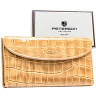 Portfele - Portfel damski slim PETERSON duży lakierowany rozbudowany na karty modny elegancki bezowy - miniaturka - grafika 1