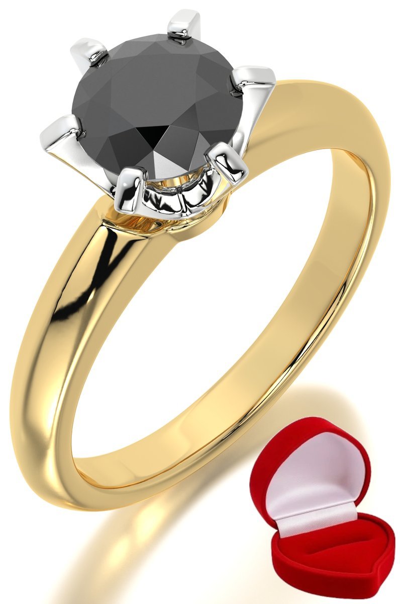 ZŁOTY PIERŚCIONEK ZARĘCZYNOWY 585 14k CZARNY BRYLANT 1 ct + PUDEŁKO R23