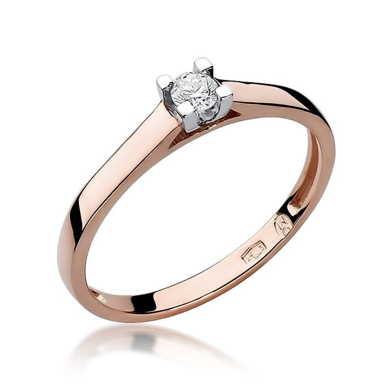 Złoty pierścionek Diament 0,12ct różowe złoto pr. 585