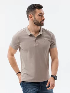 Koszulki męskie - Koszulka męska polo z dzianiny pique - jasnobrązowy V23 S1374 - grafika 1
