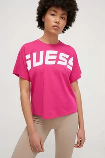 Koszulki sportowe damskie - Guess t-shirt damski kolor fioletowy - grafika 1