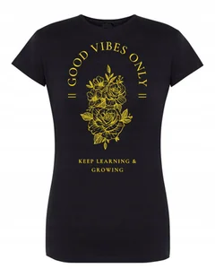 T-Shirt damski nadruk Good Vibes Only KWIATY r.L - Koszulki i topy damskie - miniaturka - grafika 1