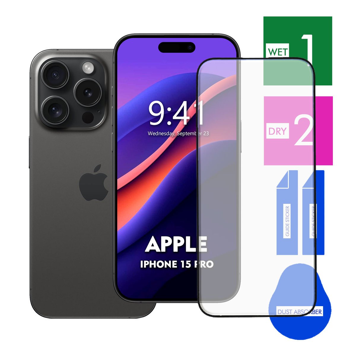 SZKŁO HARTOWANE DO APPLE IPHONE 15 PRO NA TELEFON PEŁNE CAŁY EKRAN 9H 5D