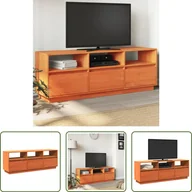 Szafki RTV - The Living Store szafka pod telewizor wosk brązowy 140x37x50 cm lite drewno sosnowe - miniaturka - grafika 1