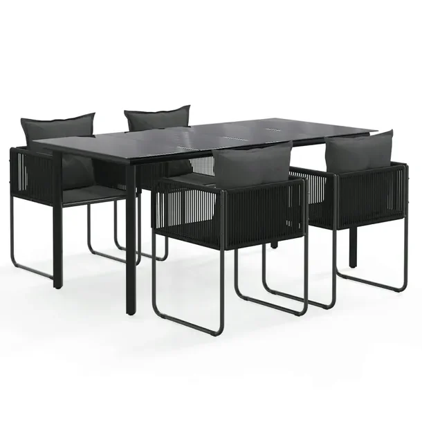 Zestaw jadalniany do ogrodu 160x80 cm, czarny, rattan PE, stal malowana pro