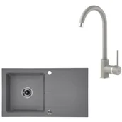 Zlewozmywaki z baterią - Deante Zorba Zestaw Zlewozmywak granitowy jednokomorowy 76x44 cm + bateria kuchenna wysoka szary metalik ZQZBS113 - miniaturka - grafika 1
