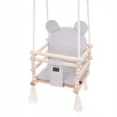 Akcesoria dla ptaków - Huśtawka dla dzieci Drewniana Velvet Miś 3w1 Srebrna 170 cm/ Tuluszka - miniaturka - grafika 1