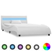 Łóżka - vidaXL Rama łóżka z LED, biała, sztuczna skóra, 100 x 200 cm - miniaturka - grafika 1