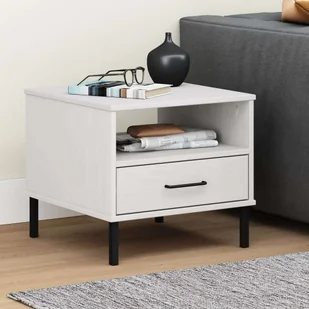 vidaXL Stolik nocny OSLO z metalowymi nogami biały sosna lita - Stolik nocny - Szafki nocne - Szafka nocna - Mały stolik nocny - Szafki nocne - miniaturka - grafika 1