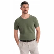Koszulki męskie - Dzianinowa koszulka męska delikatna struktura oliwkowa OM-TSCT-0244 V5 S - miniaturka - grafika 1