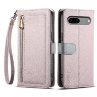 Etui i futerały do telefonów - ESEBLE E11 do etui Google Pixel 8a z zamkiem błyskawicznym, kieszonką, teksturą Litchi, skórzanym etui na telefon z lustrem i Wielobarwny Light Purple - miniaturka - grafika 1