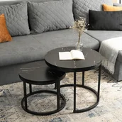 Ławy i stoliki kawowe - Zestaw Stolików Kawowych MAURO 43 cm/53 cm Czarny Marmur Nowoczesny Glamour - miniaturka - grafika 1