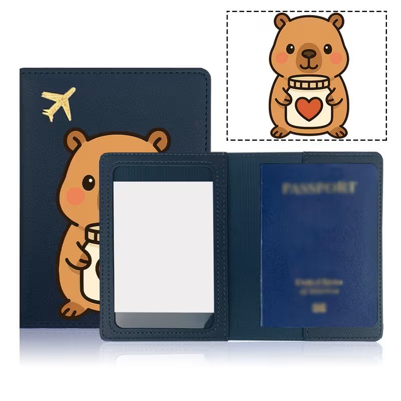 Portfel Etui Pokrowiec na Paszport Kapibara Słoik Granatowy