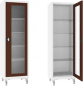 Meble i wyposażenie gabinetów medycznych - XSML.101.9010.8016 mobilna szafa lekarska 1-skrzydłowa 1-komorowa biało-brązowa na kołach - miniaturka - grafika 1