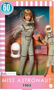 barbie miss astronaut 60th replika lalka kolekcjonerska w srebrnym skafandrze, butach i kasku astronauty reprodukcja lalki z 1965 - Lalki dla dziewczynek - miniaturka - grafika 1