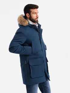 Długa ocieplana męska kurtka parka granatowa V5 OM-JALJ-0184 XL - Kurtki męskie - miniaturka - grafika 1
