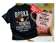 Gadżety dla niej i dla niego - Zestaw prezentowy na 40 urodziny - kubek na 40 z imieniem oraz koszulka na 40 urodziny z brunetką - miniaturka - grafika 1