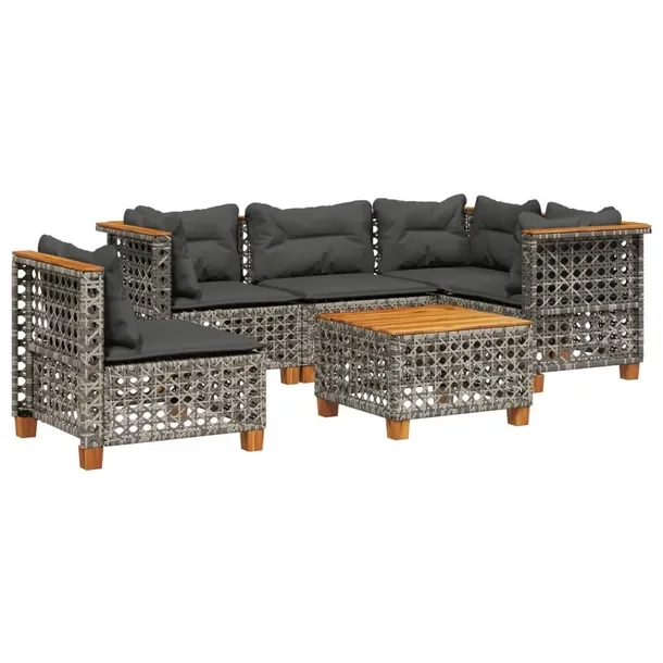 Zestaw Wypoczynkowy z Rattanu PE i Drewna Akacji, Szary, 63,5x63,5x62 cm