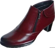 Botki damskie - BnW Bordowe botki ze skóry tęgość H - miniaturka - grafika 1