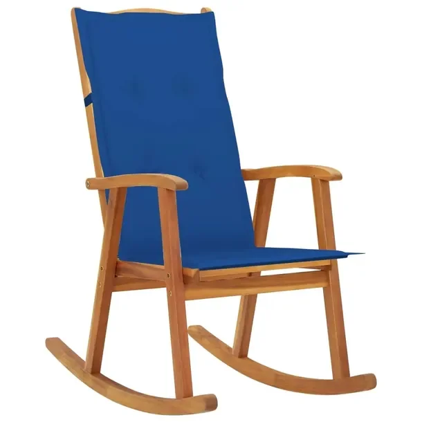 Drewniane Krzesło Bujane z Poduszką, Lite Drewno Akacjowe, 57x100x117 cm,