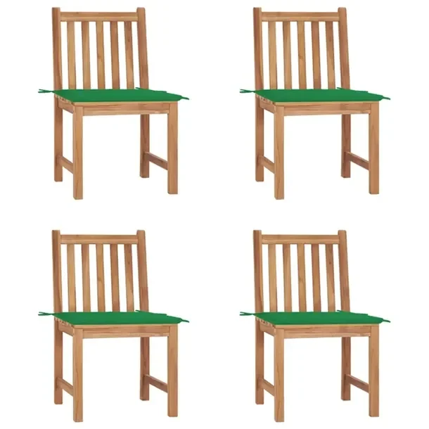 Zestaw 4 krzeseł ogrodowych z drewna tekowego z zielonymi poduszkami 50x53