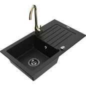 Zlewozmywaki z baterią - Mexen Pablo zlewozmywak granitowy 1-komorowy z ociekaczem i baterią kuchenną Telma, czarny - miniaturka - grafika 1