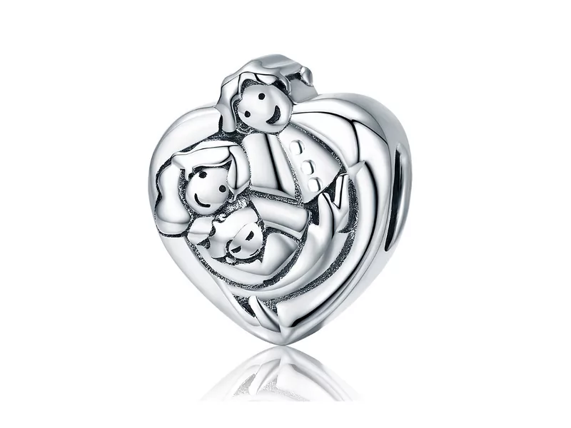 Pandora Valerio.pl Rodowany srebrny wiszący charms do serce szczęśliwa kochająca się rodzina happy family srebro 925 NEW105 NEW105